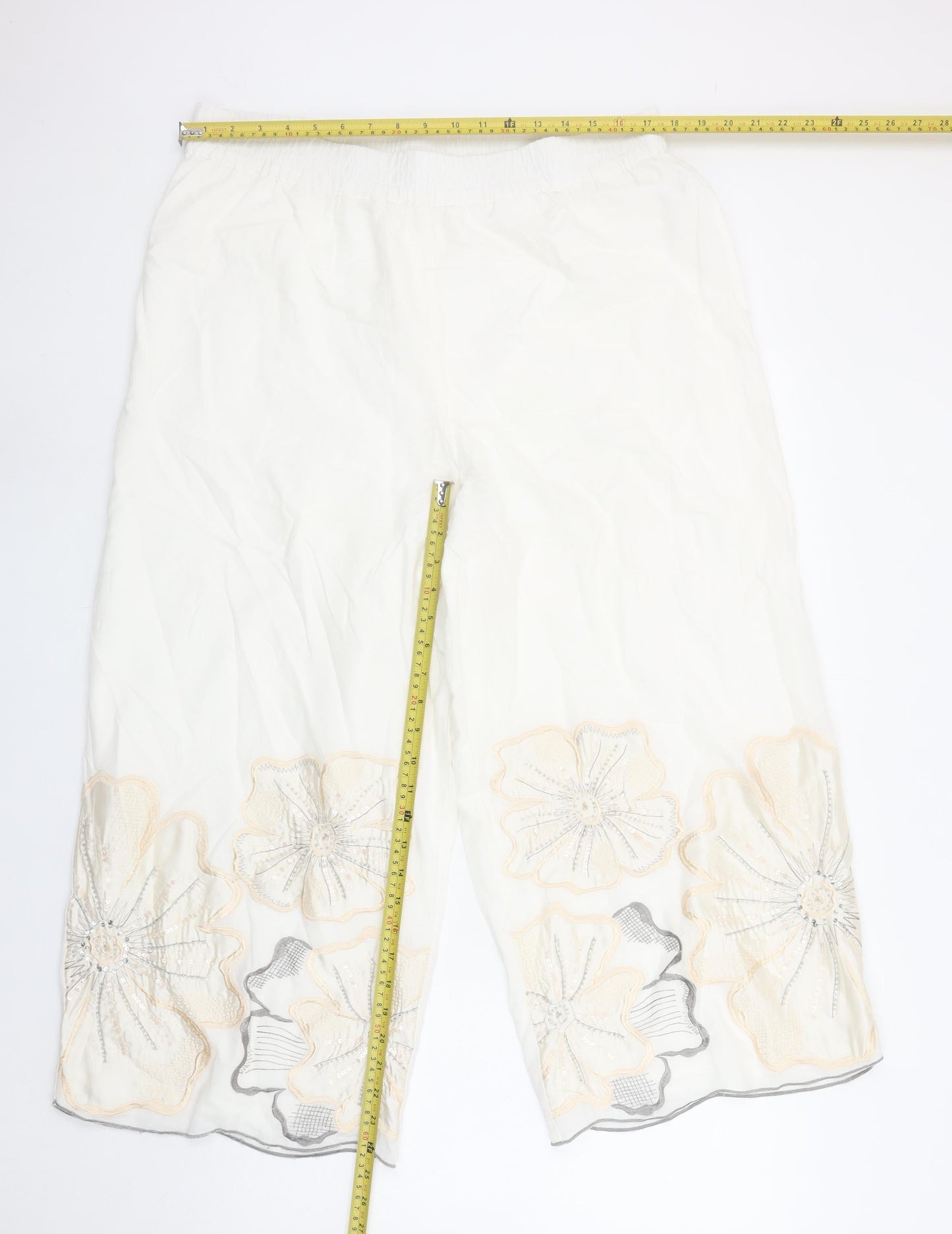 Womens UK Size 16 Gallery Regular Fit Cropped Ivory Trousers