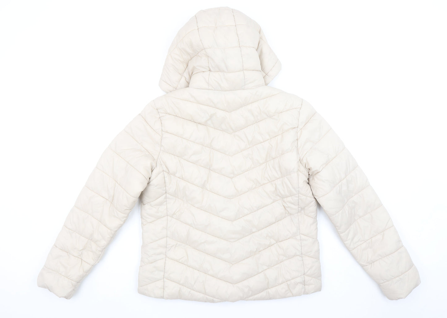 Primark Women’s Beige Puffer Jacket Hooded Size S 10-12 Quilted Zip Coat