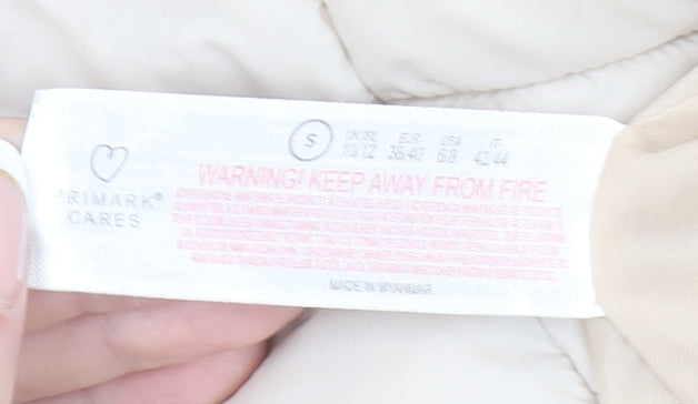 Primark Women’s Beige Puffer Jacket Hooded Size S 10-12 Quilted Zip Coat