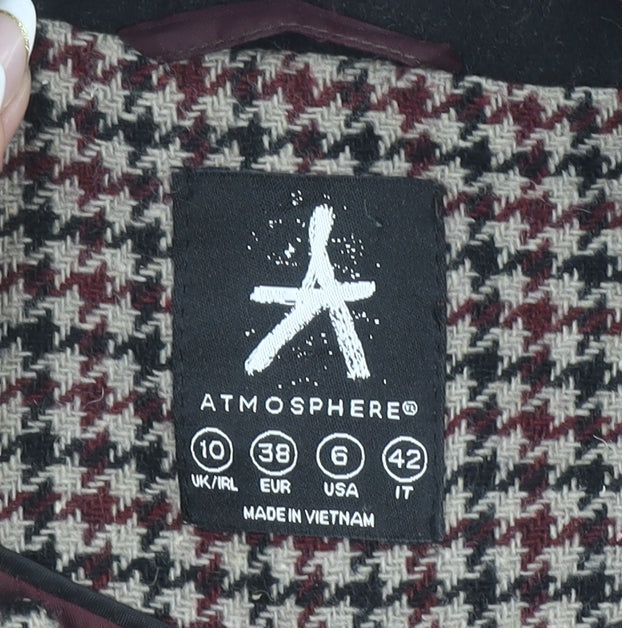 Atmosphere Women's Beige Houndstooth Long Blazer Jacket Size 10