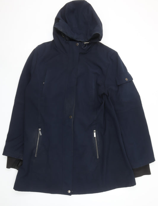 French Connection Women's Blue XL Hooded Parka Coat Waterproof