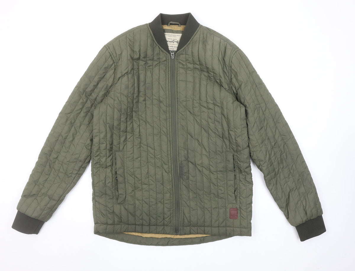 Mens UK Size L JACK & JONES Green Bomber Jacket