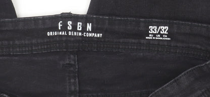 FSBN Men's Black Slim Fit Denim Jeans 33W 32L Skinny Style