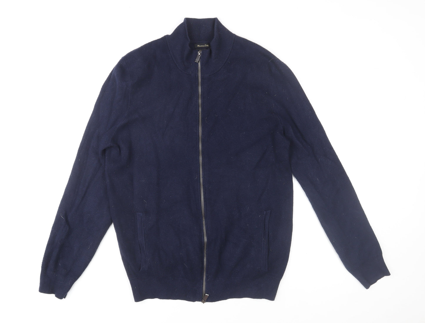 Massimo Dutti Men's Blue Full Zip Knit Jumper Size L