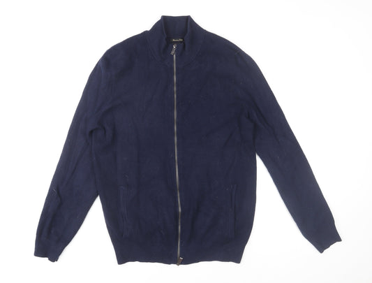 Massimo Dutti Men's Blue Full Zip Knit Jumper Size L