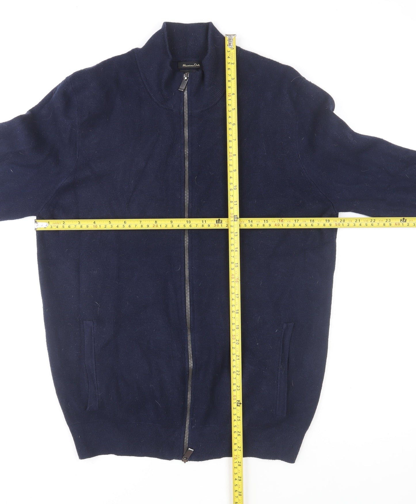 Massimo Dutti Men's Blue Full Zip Knit Jumper Size L