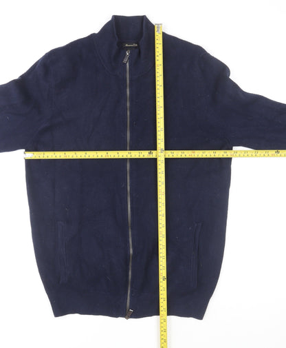 Massimo Dutti Men's Blue Full Zip Knit Jumper Size L