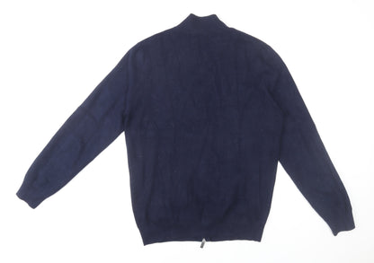 Massimo Dutti Men's Blue Full Zip Knit Jumper Size L