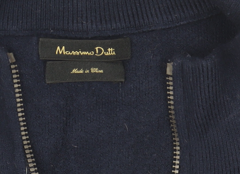 Massimo Dutti Men's Blue Full Zip Knit Jumper Size L