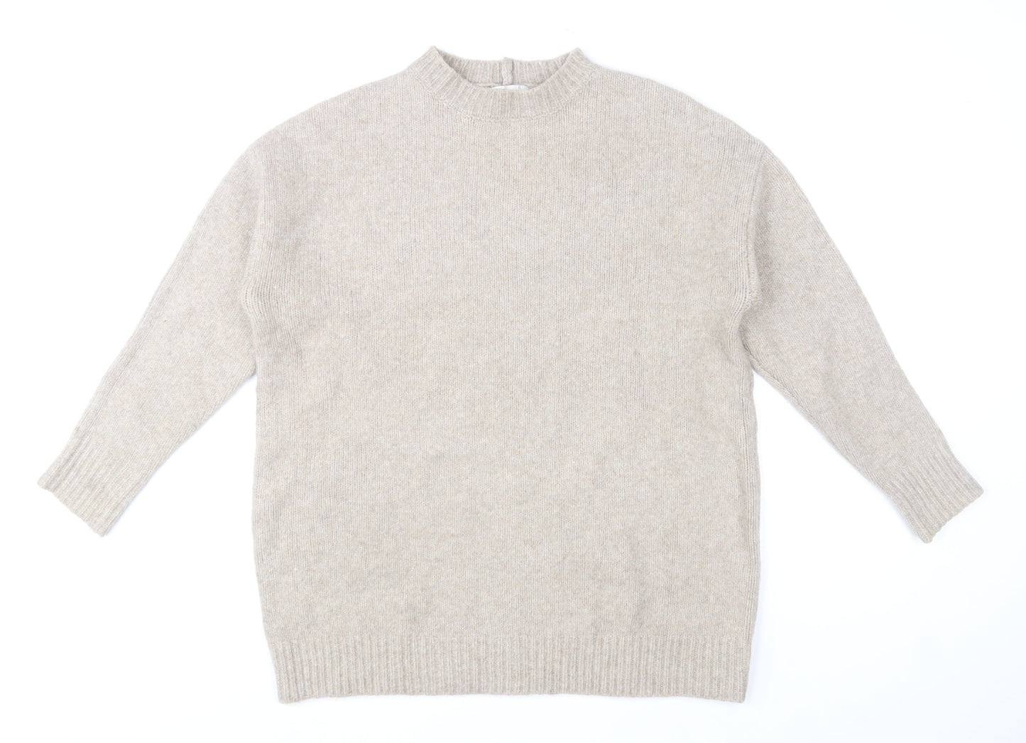 Bershka Men Beige High Neck Knit Pullover Jumper Size S