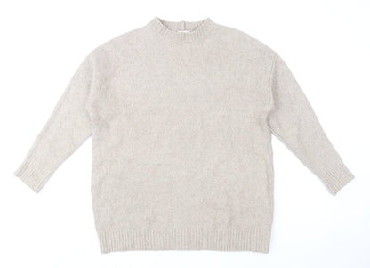Bershka Men Beige High Neck Knit Pullover Jumper Size S