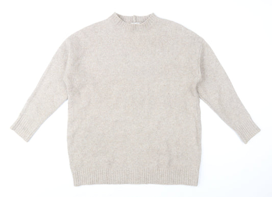 Bershka Men Beige High Neck Knit Pullover Jumper Size S