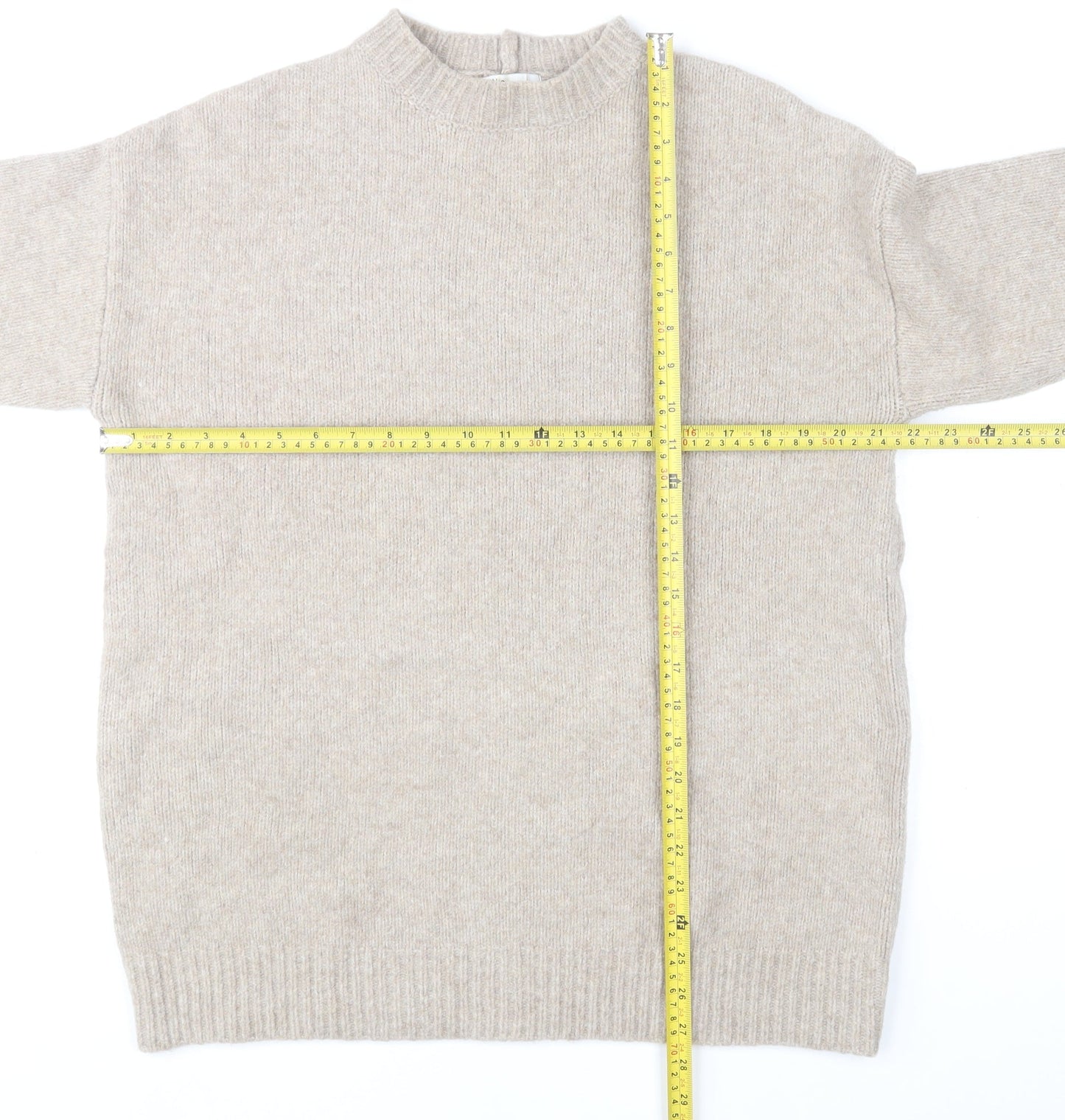 Bershka Men Beige High Neck Knit Pullover Jumper Size S