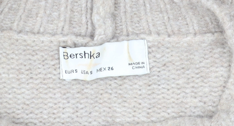 Bershka Men Beige High Neck Knit Pullover Jumper Size S