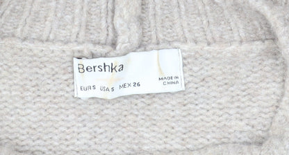 Bershka Men Beige High Neck Knit Pullover Jumper Size S