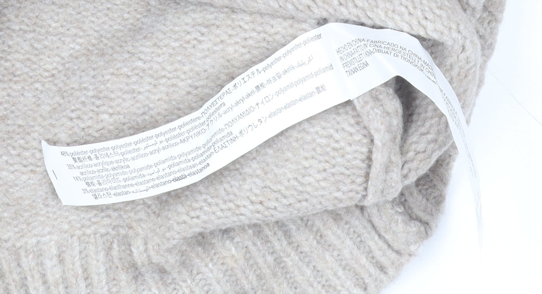 Bershka Men Beige High Neck Knit Pullover Jumper Size S