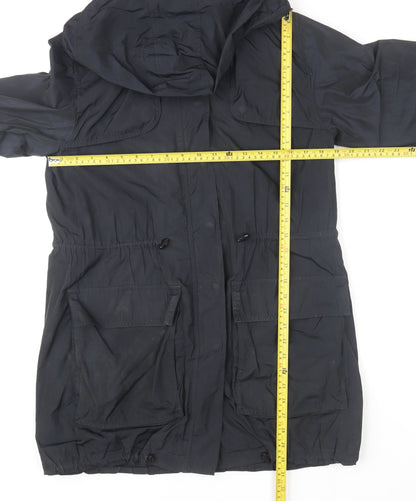 Jigsaw Womens Black Parka Coat S Hooded Longline Drawstring Jacket