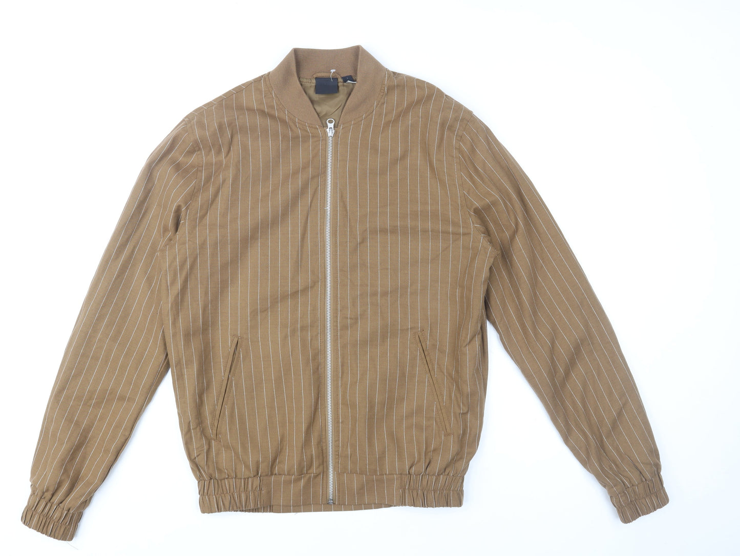 ASOS Men's Brown Striped Bomber Jacket S Regular Fit Cotton Blend