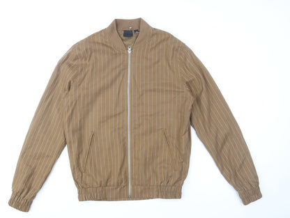 ASOS Men's Brown Striped Bomber Jacket S Regular Fit Cotton Blend