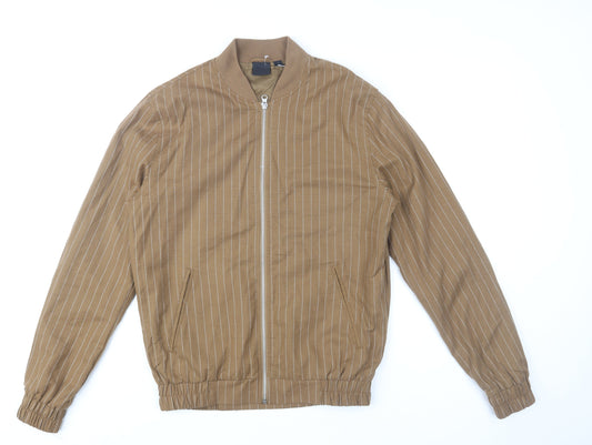 ASOS Men's Brown Striped Bomber Jacket S Regular Fit Cotton Blend