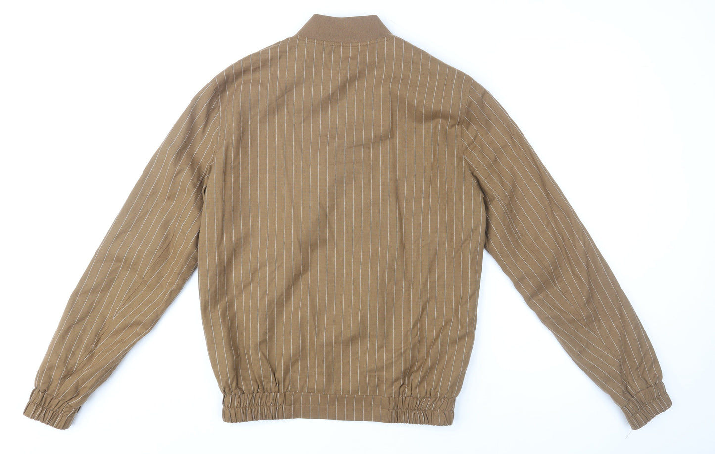 ASOS Men's Brown Striped Bomber Jacket S Regular Fit Cotton Blend