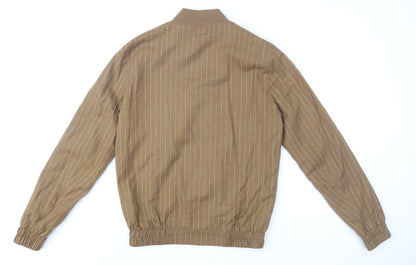 ASOS Men's Brown Striped Bomber Jacket S Regular Fit Cotton Blend