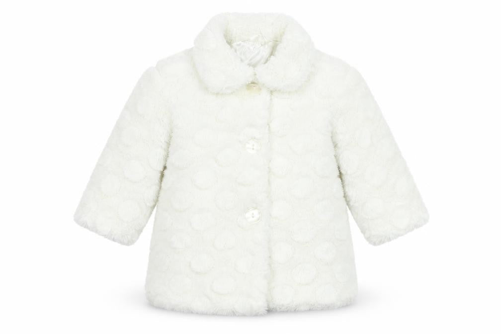 Young Dimension Girls Ivory Polka Dot Faux Fur Coat 12-18 Months Winter