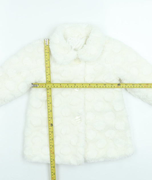 Young Dimension Girls Ivory Polka Dot Faux Fur Coat 12-18 Months Winter