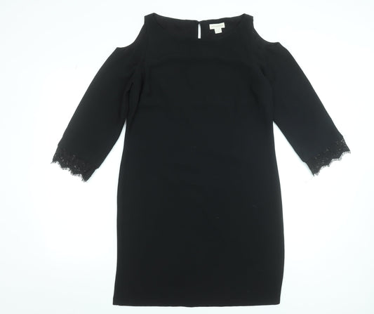 Monsoon Women Black Size 12 Cold Shoulder Lace Sheath Dress