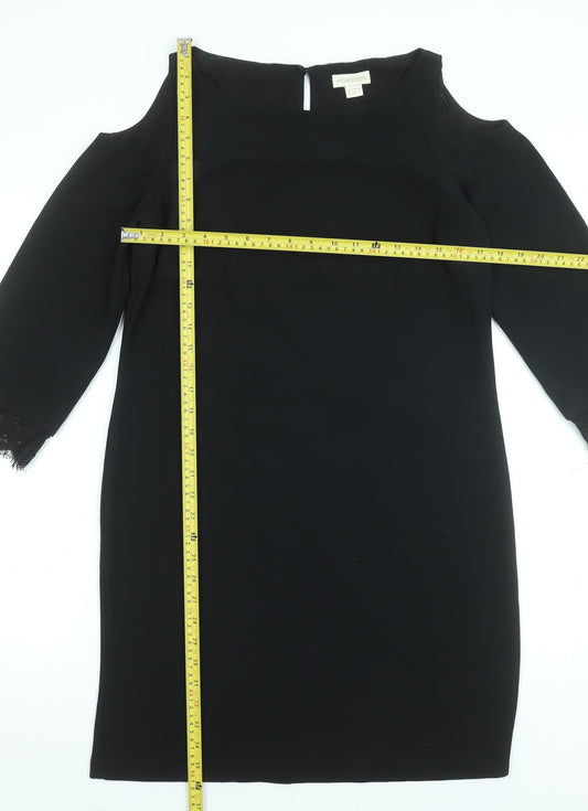 Monsoon Women Black Size 12 Cold Shoulder Lace Sheath Dress