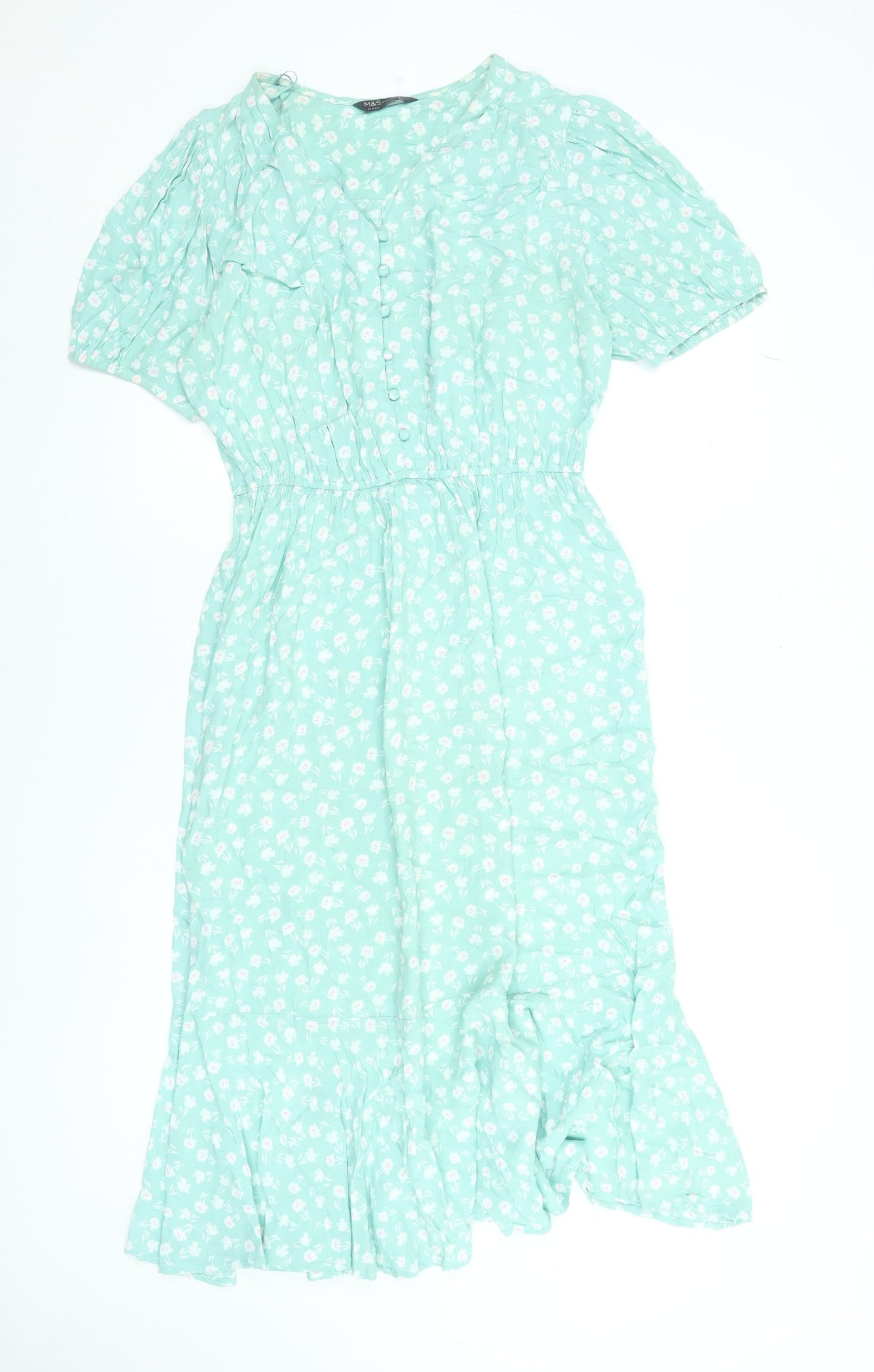 Marks and Spencer Women Green Floral Midi Fit & Flare Dress Size 12