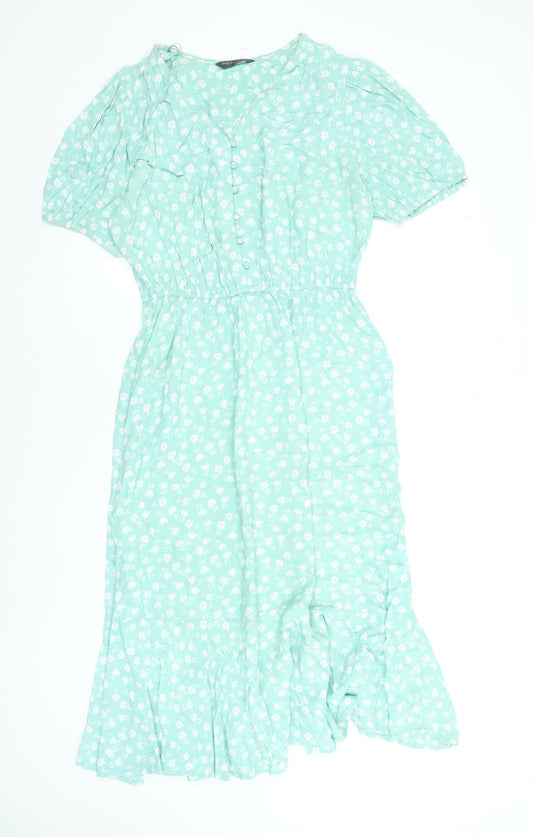 Marks and Spencer Women Green Floral Midi Fit & Flare Dress Size 12