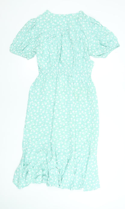 Marks and Spencer Women Green Floral Midi Fit & Flare Dress Size 12