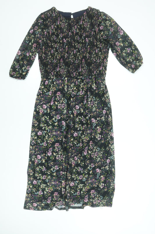 Oasis Womens Floral Midi Fit & Flare Dress Size 8 Multicoloured