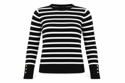Dunnes Women’s Black White Striped Crew Neck Pullover Jumper Size S