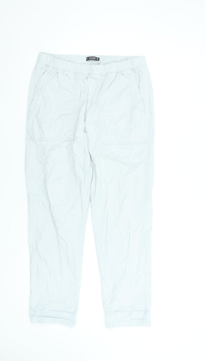 Dunnes Stores Women's White Capri Trousers Size M Cotton Elastic Waist