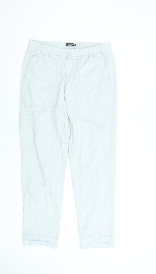 Dunnes Stores Women's White Capri Trousers Size M Cotton Elastic Waist