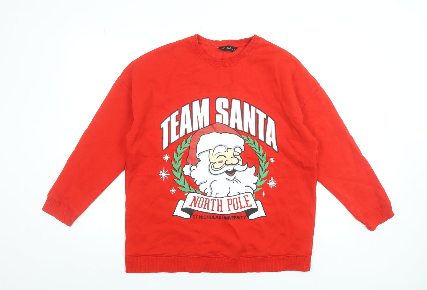 F&F Women Red Team Santa North Pole Christmas Sweatshirt M
