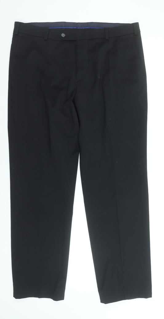 Brühl Men's Black 38R Dress Trousers Wool Blend Regular Fit