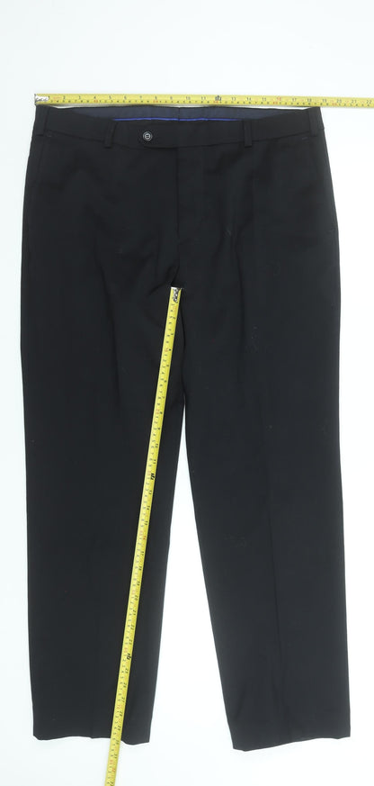 Brühl Men's Black 38R Dress Trousers Wool Blend Regular Fit
