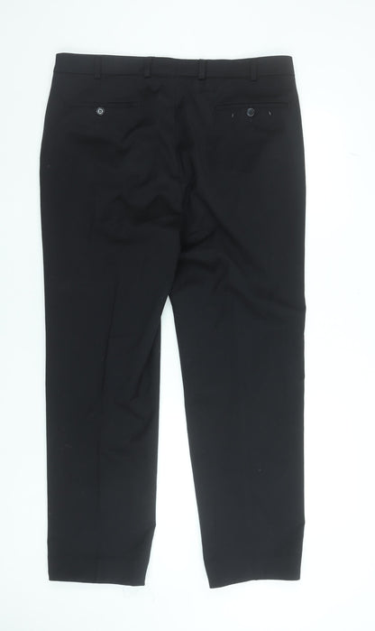 Brühl Men's Black 38R Dress Trousers Wool Blend Regular Fit