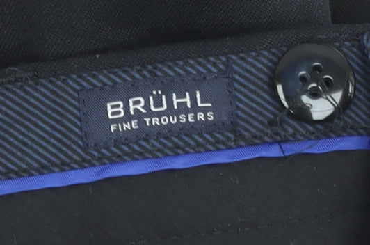 Brühl Men's Black 38R Dress Trousers Wool Blend Regular Fit