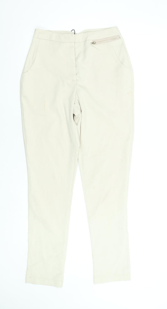 Missguided Women's Beige Slim Fit Zip Pocket Smart Trousers Size 8