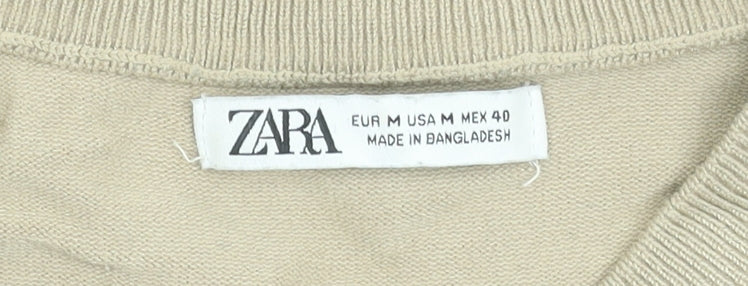 Zara Men Beige Cotton Short Sleeve Pullover Jumper M Regular Fit