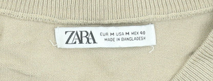 Zara Men Beige Cotton Short Sleeve Pullover Jumper M Regular Fit