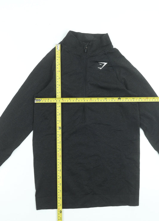 Gymshark Women Black Long Sleeve 1/4 Zip Slim Fit Training Top Size S