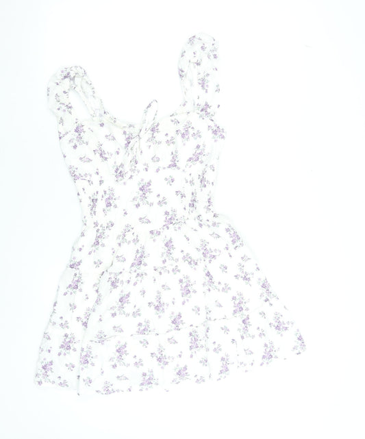 Hollister Womens White Floral Skater Dress S Sleeveless Summer Boho