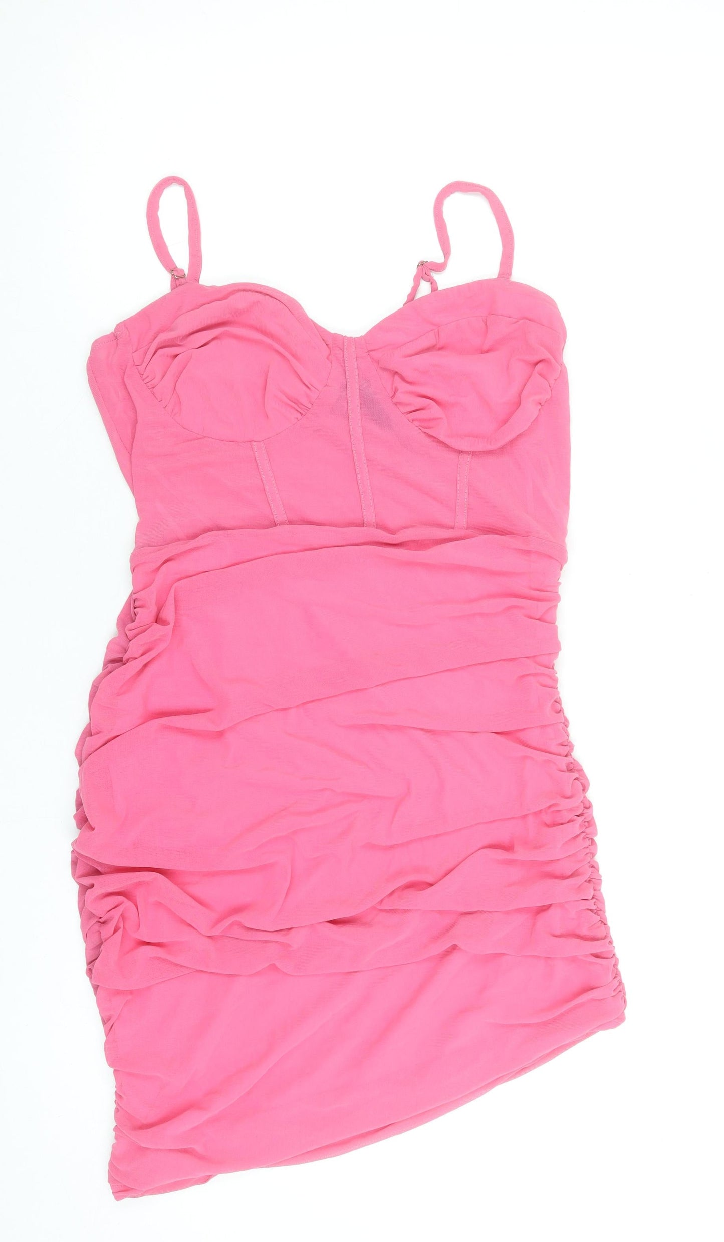 NAANAA Women Pink Size 12 Bodycon Ruched Sleeveless Mini Dress