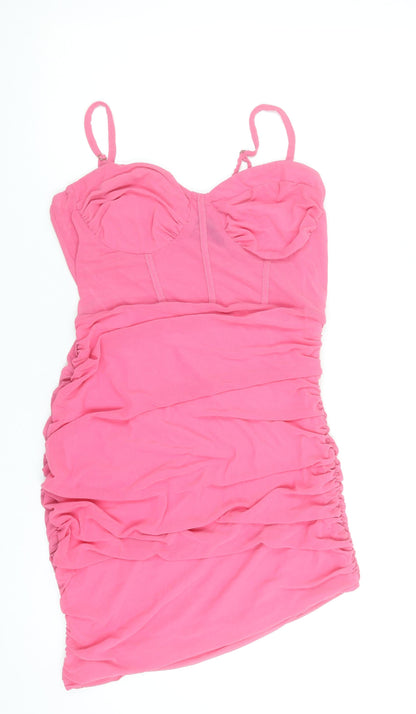 NAANAA Women Pink Size 12 Bodycon Ruched Sleeveless Mini Dress