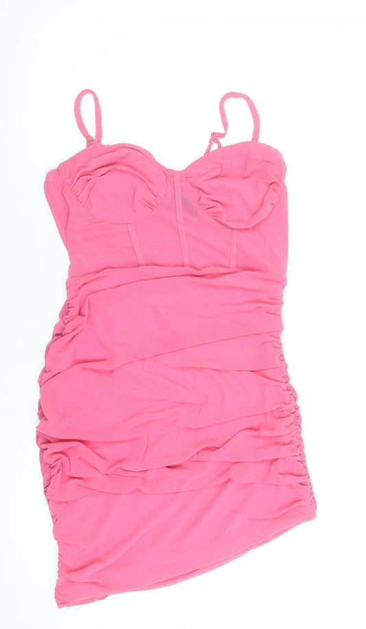 NAANAA Women Pink Size 12 Bodycon Ruched Sleeveless Mini Dress